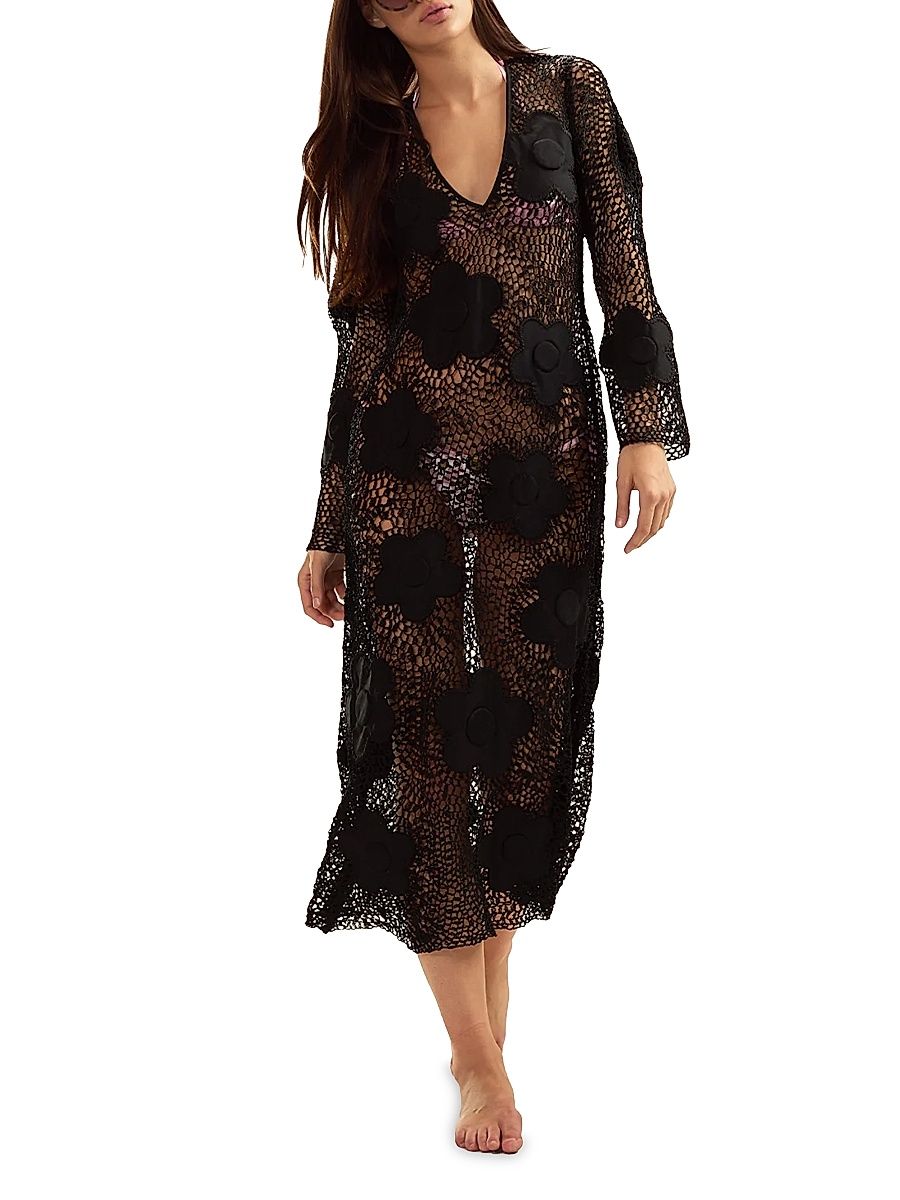 Women's Ibiza Crochet-Knit Cover Up - Black - Size Medium