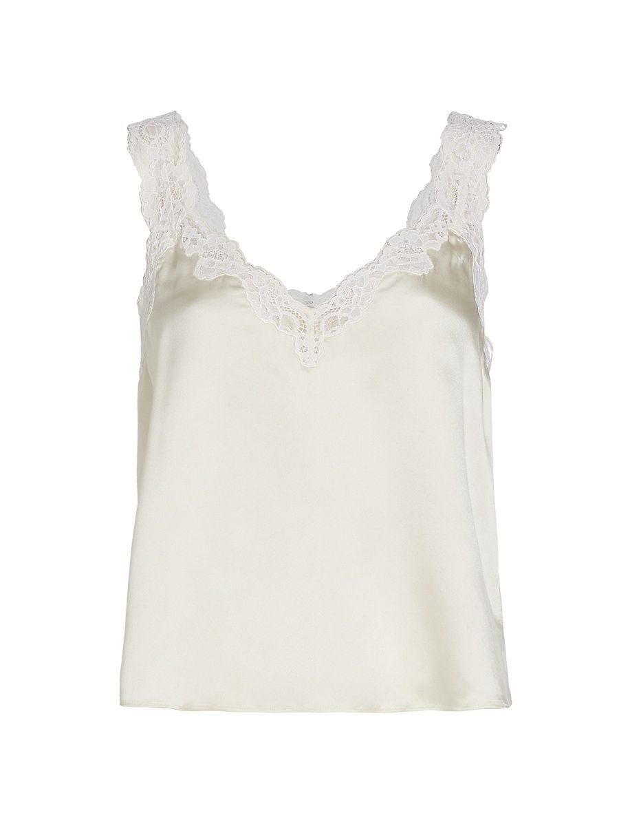Women's Fernanda Lace-Trim Silk Camisole - Macadamia - Size Large
