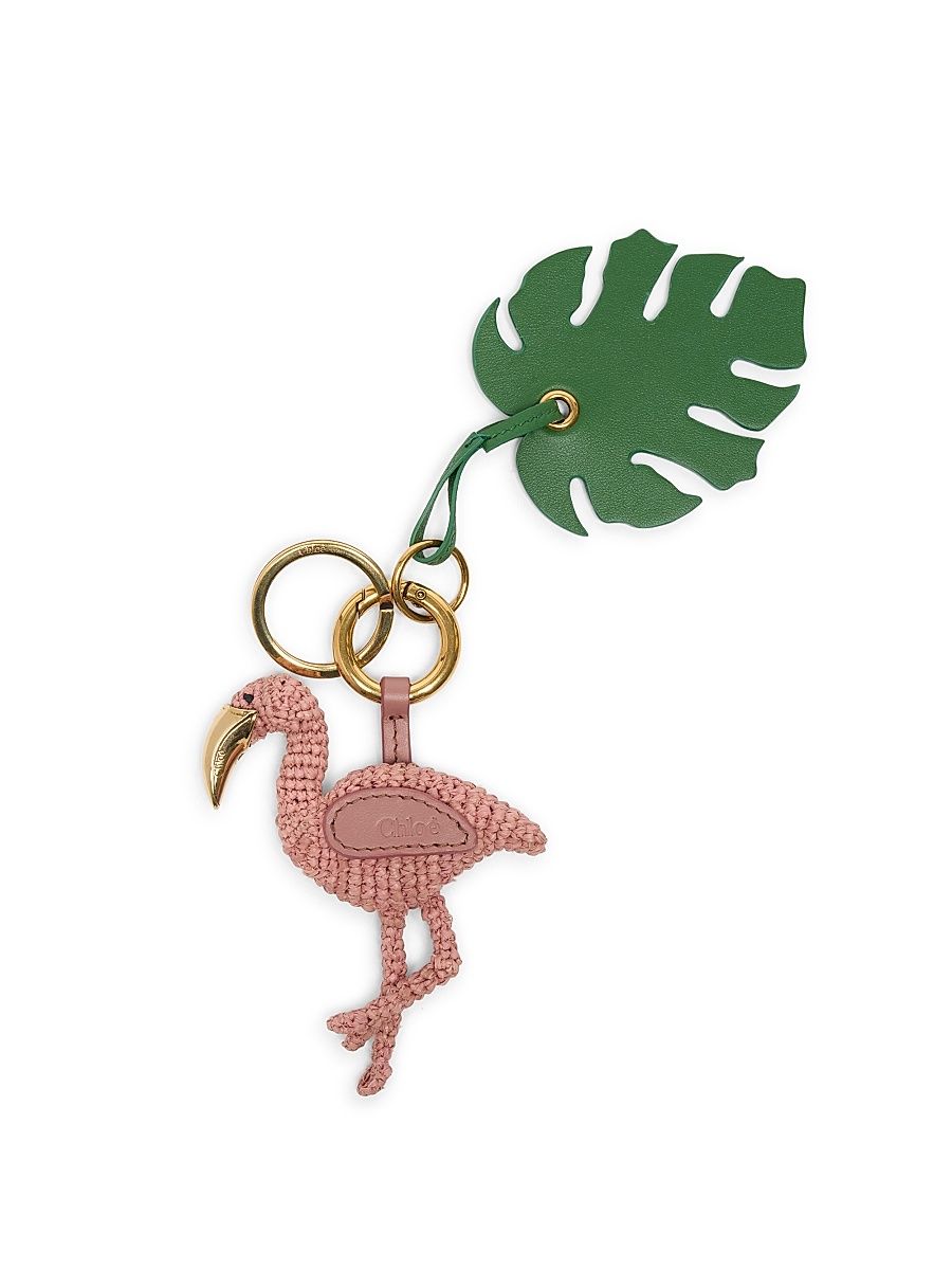Women's Symbols Flamingo Raffia-Leather Keychain - Ballet Pink