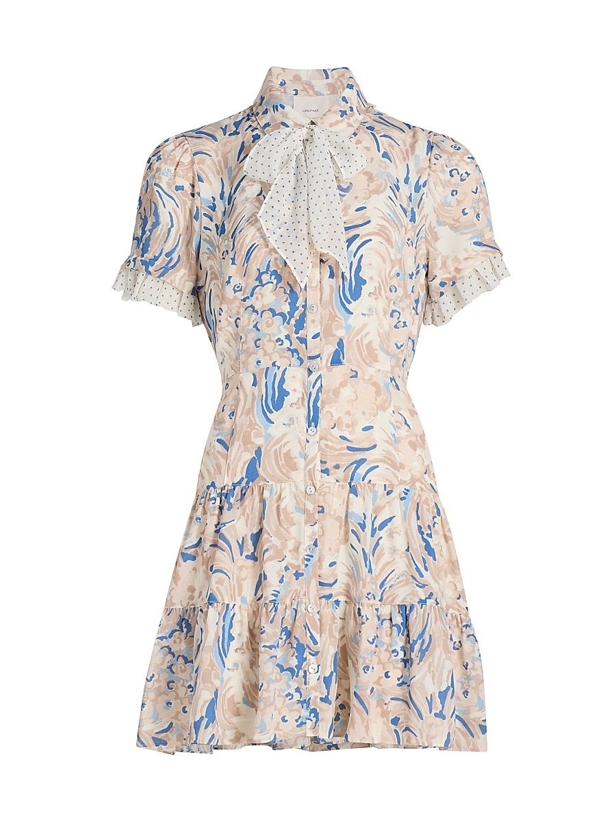 Women's Karissa Floral Pussybow Minidress - Neutral Multi - Size 12