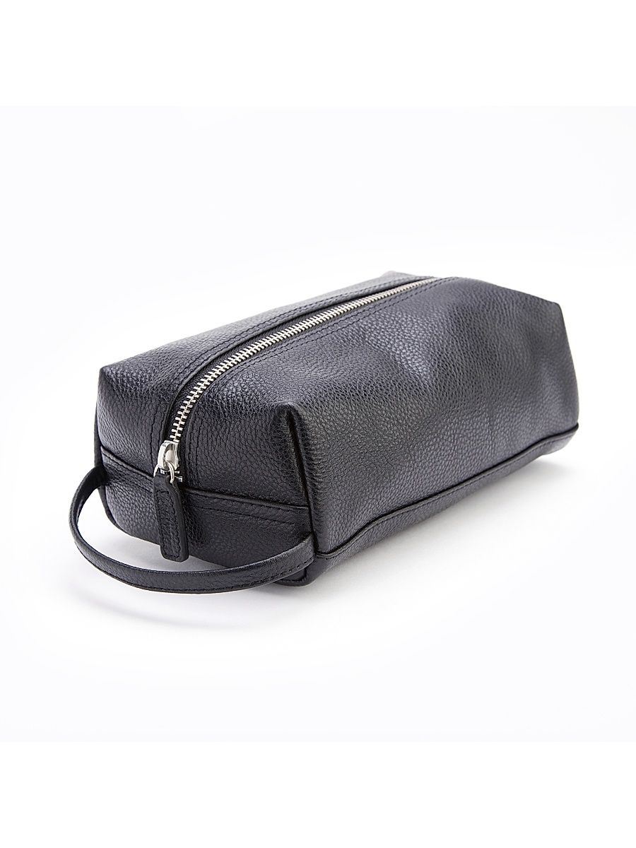 Women's Compact Leather Toiletry Bag - Black