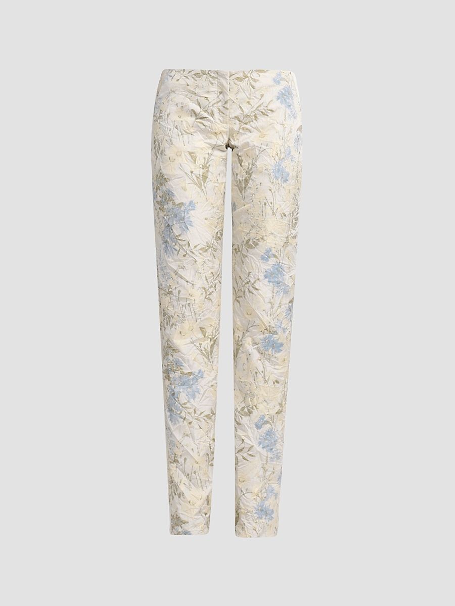 Women's Bumster Floral Jaquard Trousers - Ivory Lemon Blue - Size 14