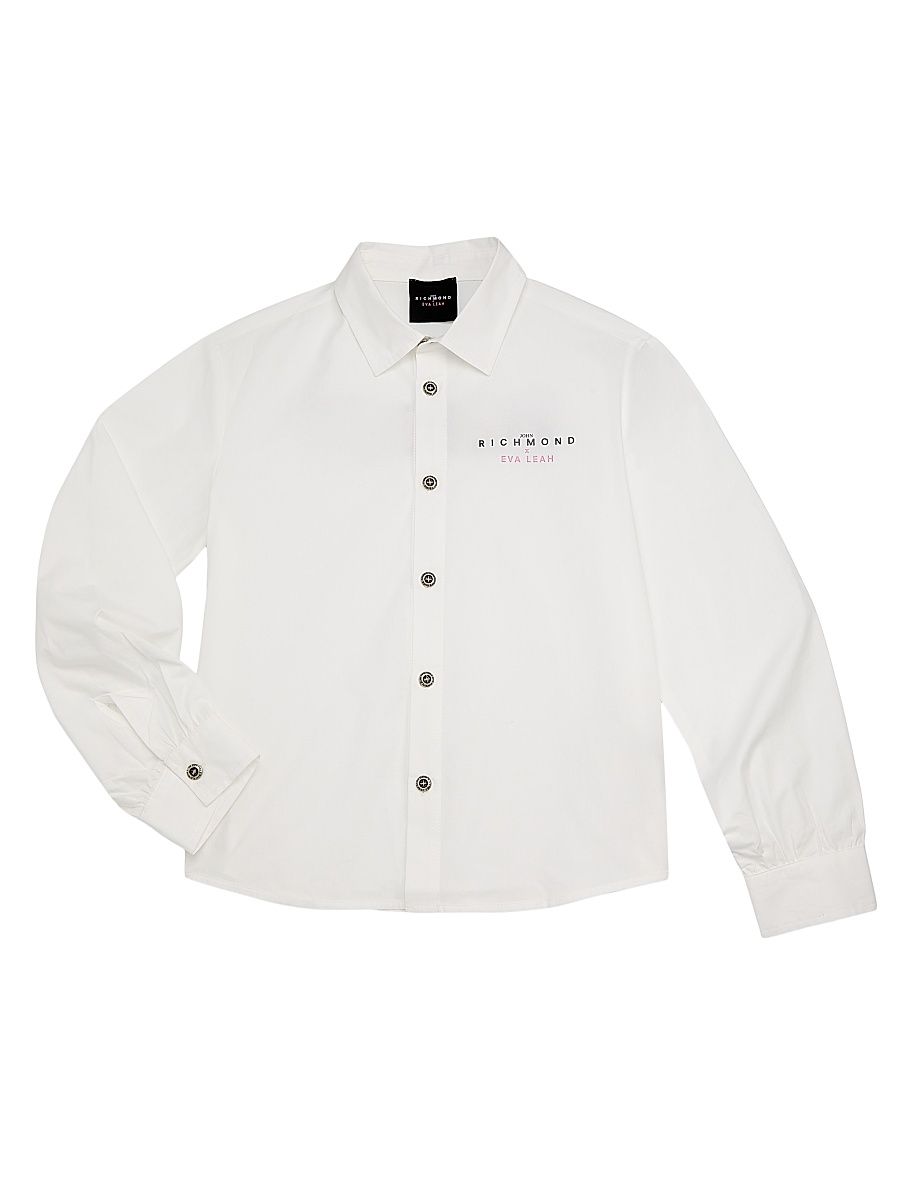 Little Girl's & Girl's Stretch-Cotton Button-Front Shirt - White - Size 16