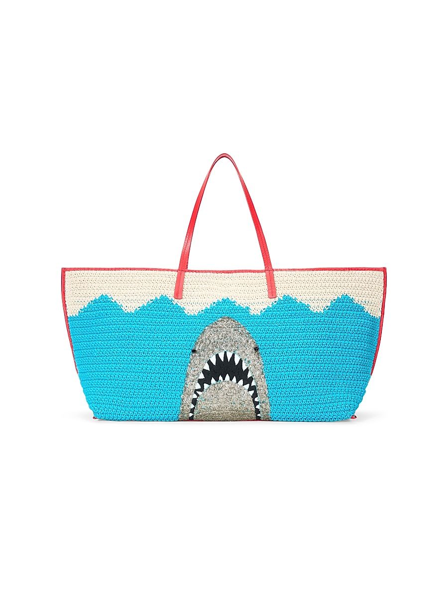 Women's Large Christos Shark Sequined Tote Bag - Great White