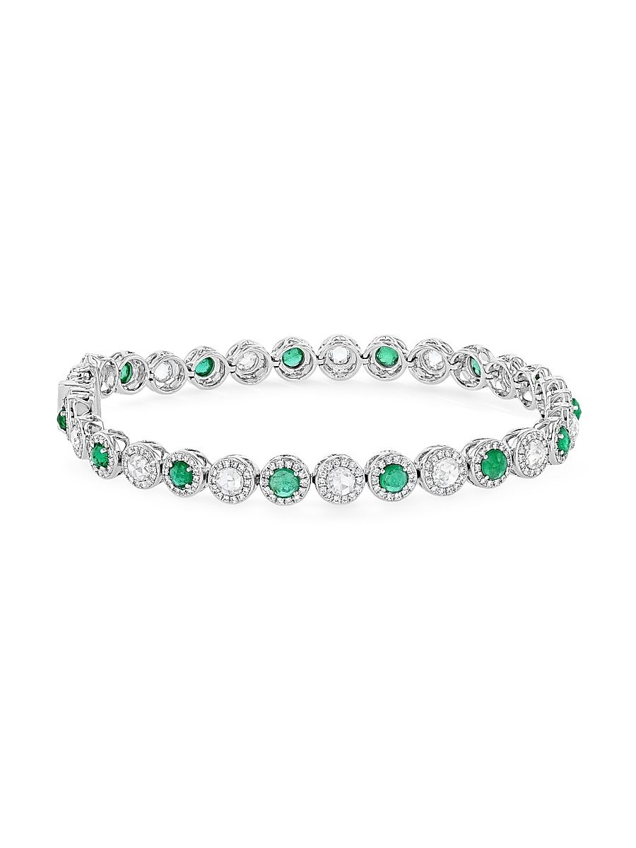 Women's Scallop 18K White Gold, Emerald & 2.24 TCW Diamond Bracelet - White Gold