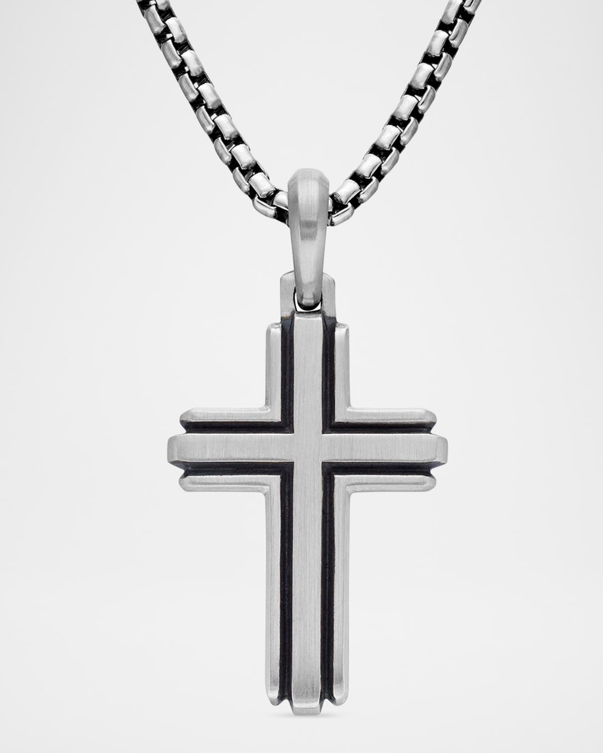 Men & apos;s Deco Cross Pendant in Silver, 34mm