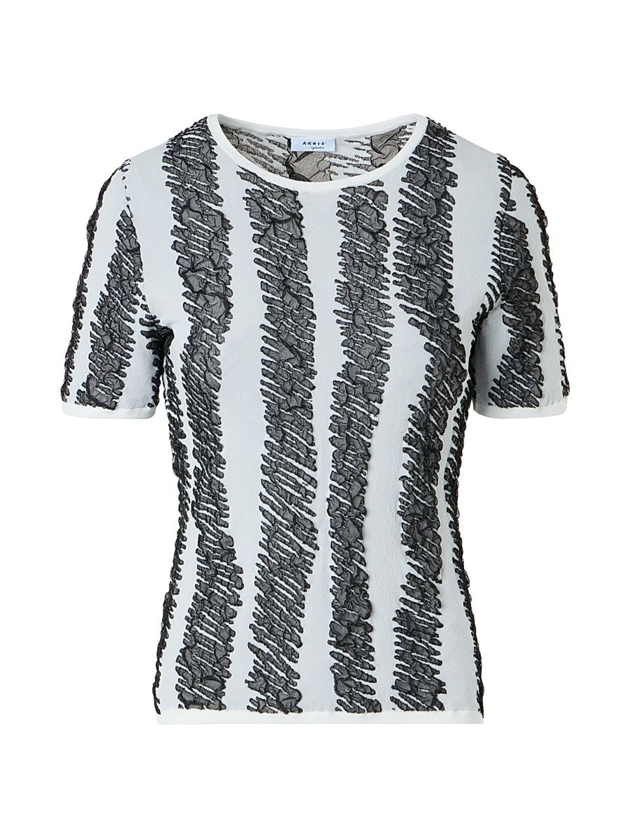 Women's Scribble Jacquard Crewneck Sweater - Cream Black - Size 16