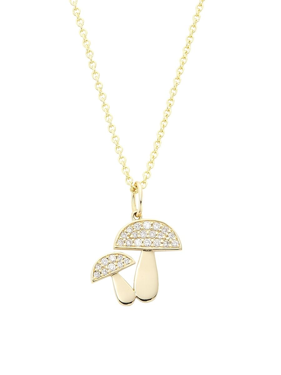 Women's Psychedelic Grooves 14K Yellow Gold & 0.162 TCW Diamond Mushroom Pendant Necklace - Crystal Gold