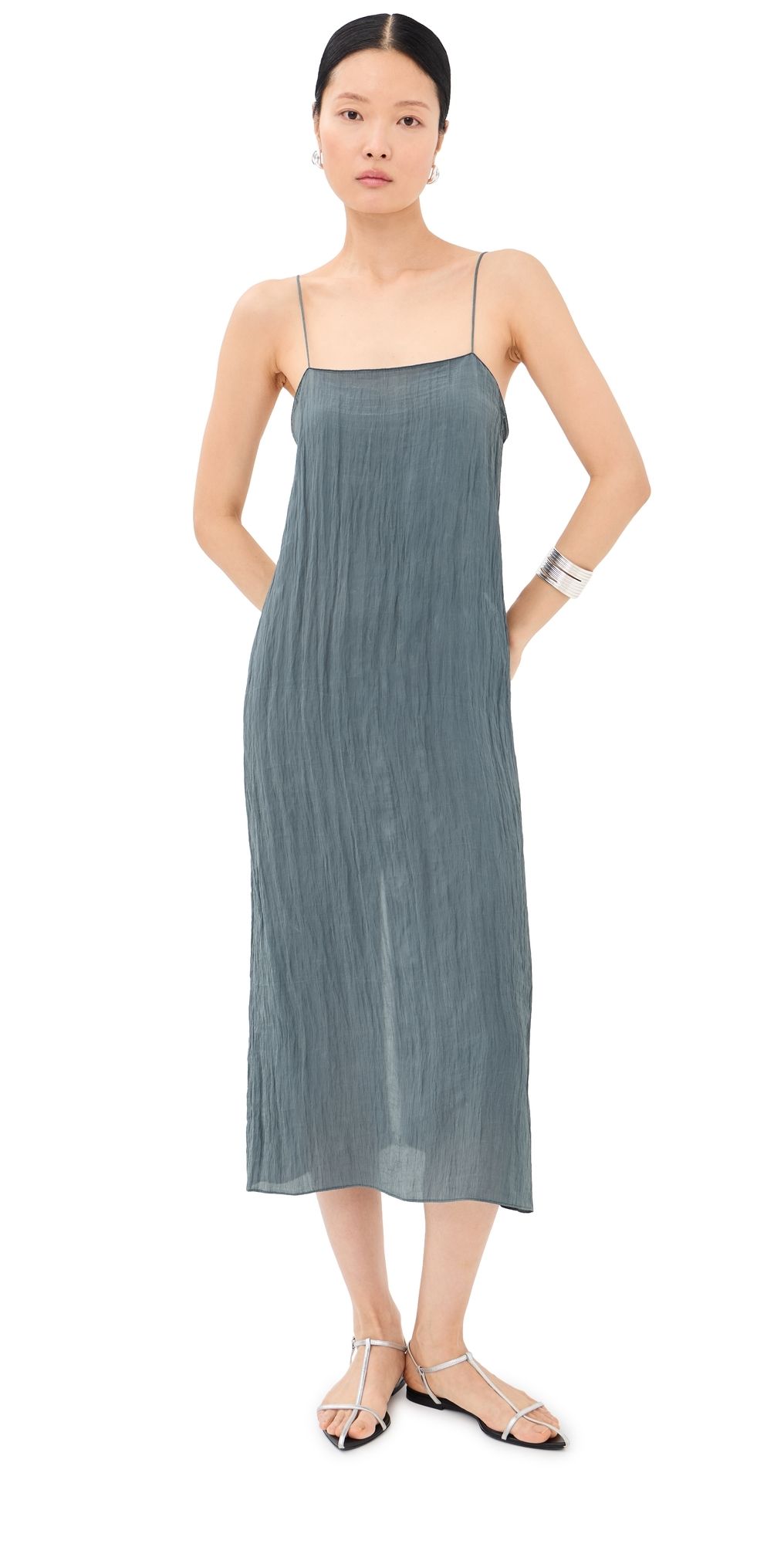 Tibi The Crinkle Slip Dress Dark Grey 6