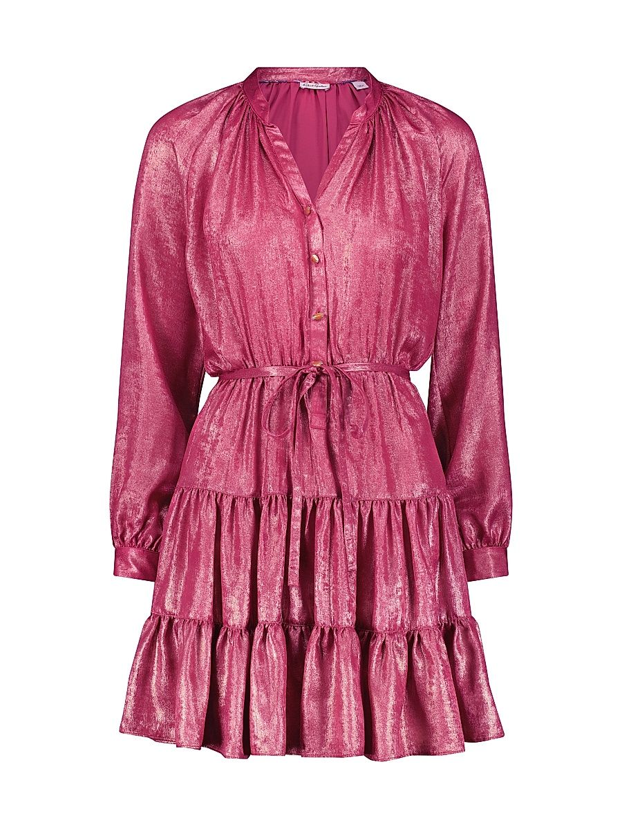 Women's Sydney Metallic Tiered Minidress - Pink - Size Large