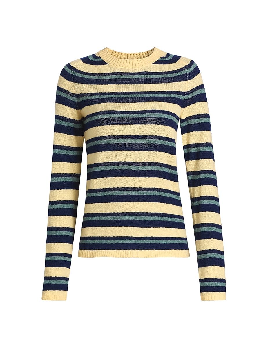 Women's Laurel Striped Cashmere Sweater - Cypress Stripe - Size Large