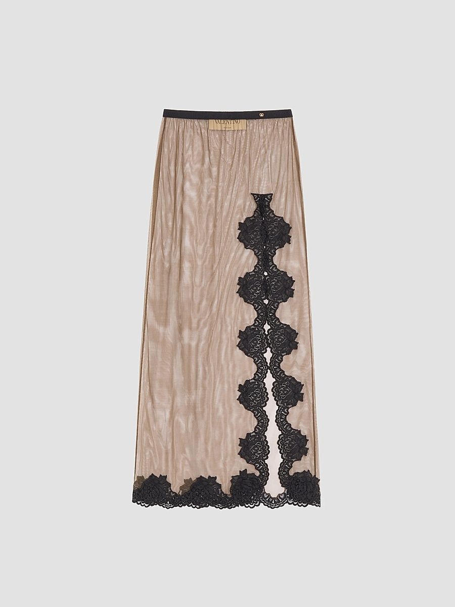 Women's Long Skirt in Sheer Tulle - Olive Green Black - Size XS