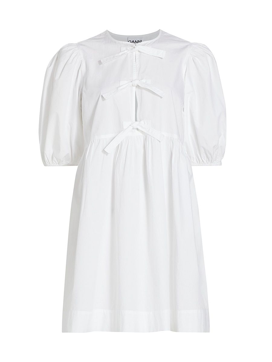 Women's Poplin Bow Short-Sleeve Minidress - Bright White - Size 14