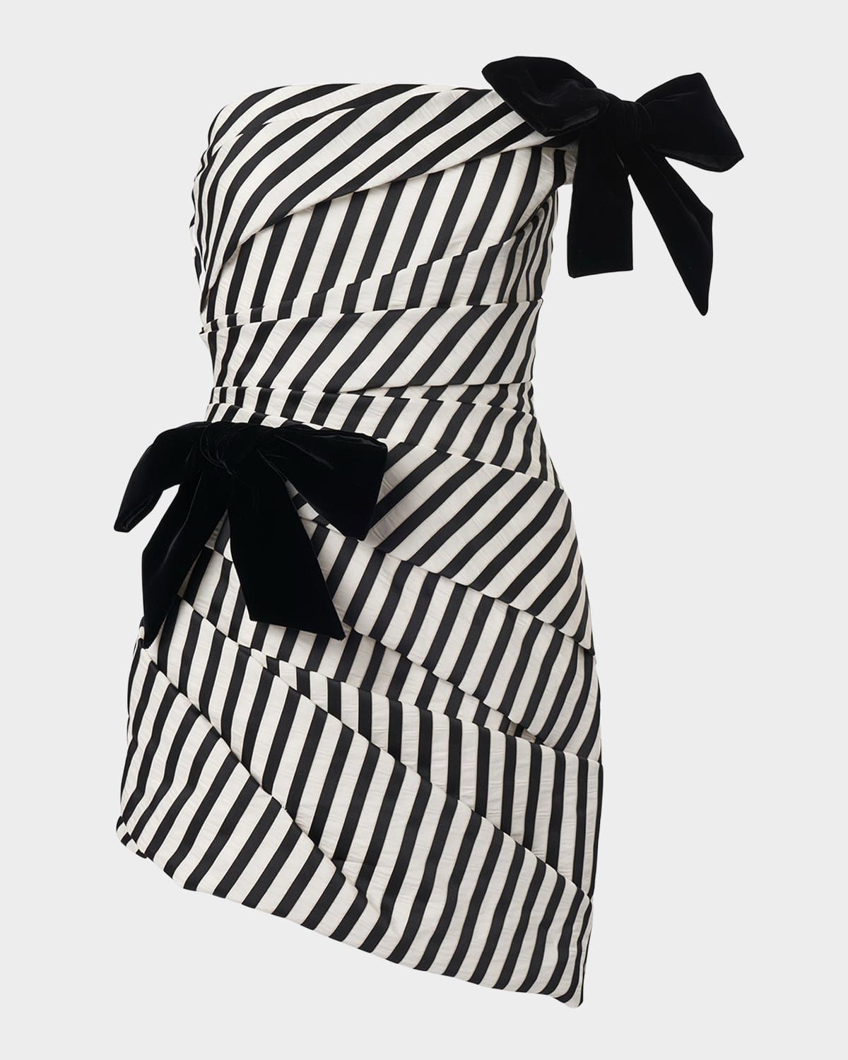 Gathered Ribbon Striped Strapless Mini Dress