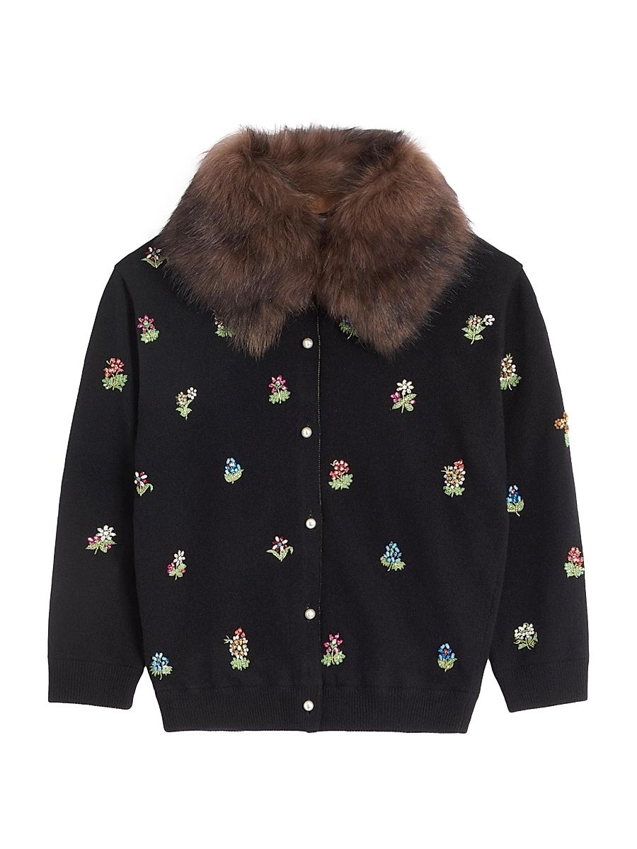 Women's Embroidered Cardigan - Black - Size Medium