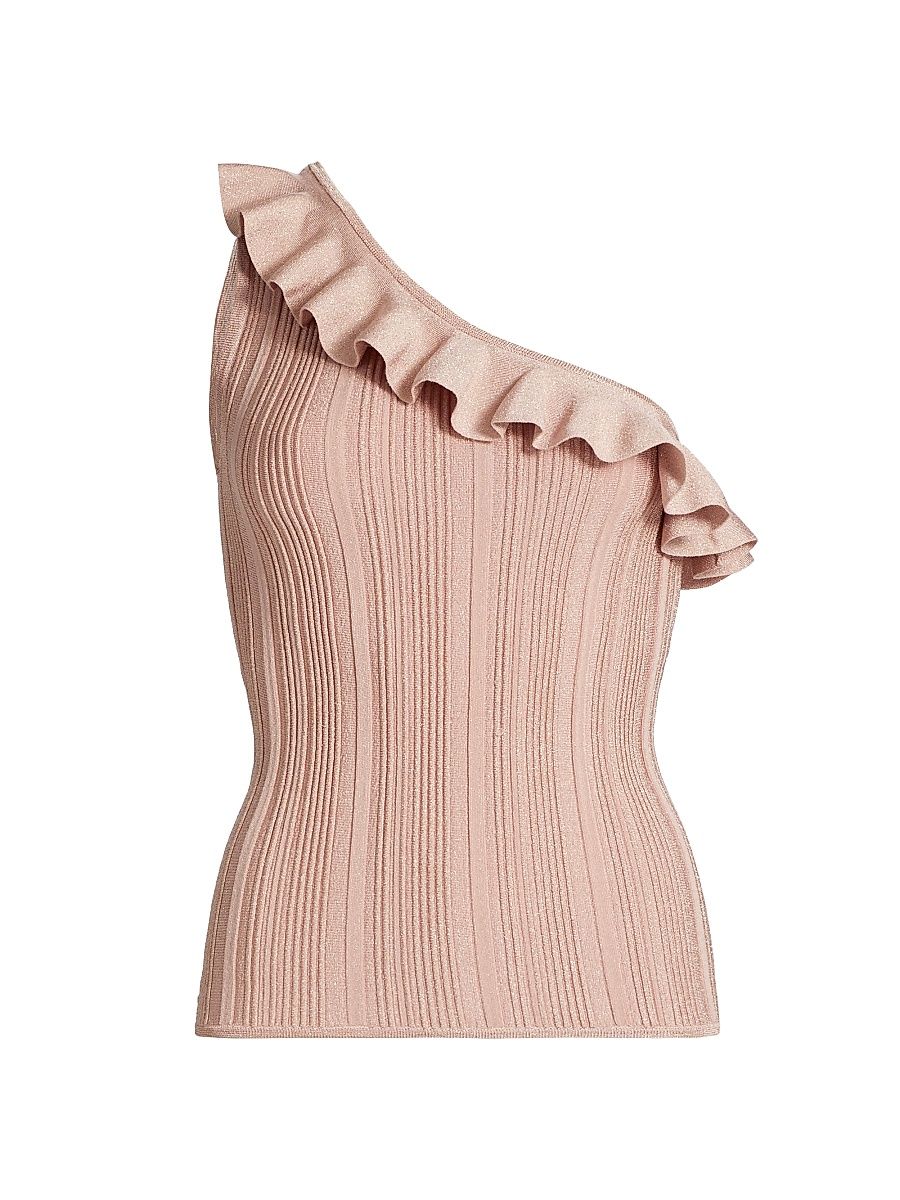Women's Lucky Metallic Frill One-Shoulder Tank - Metallic Pink - Size 10