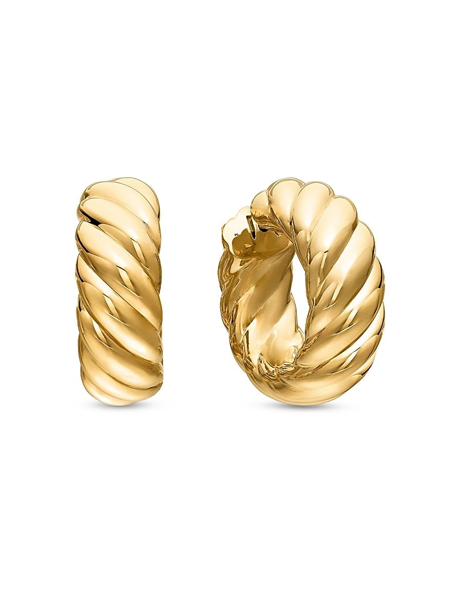 Women's Sculpted Cable Hoop Earrings In 18K Yellow Gold - Gold