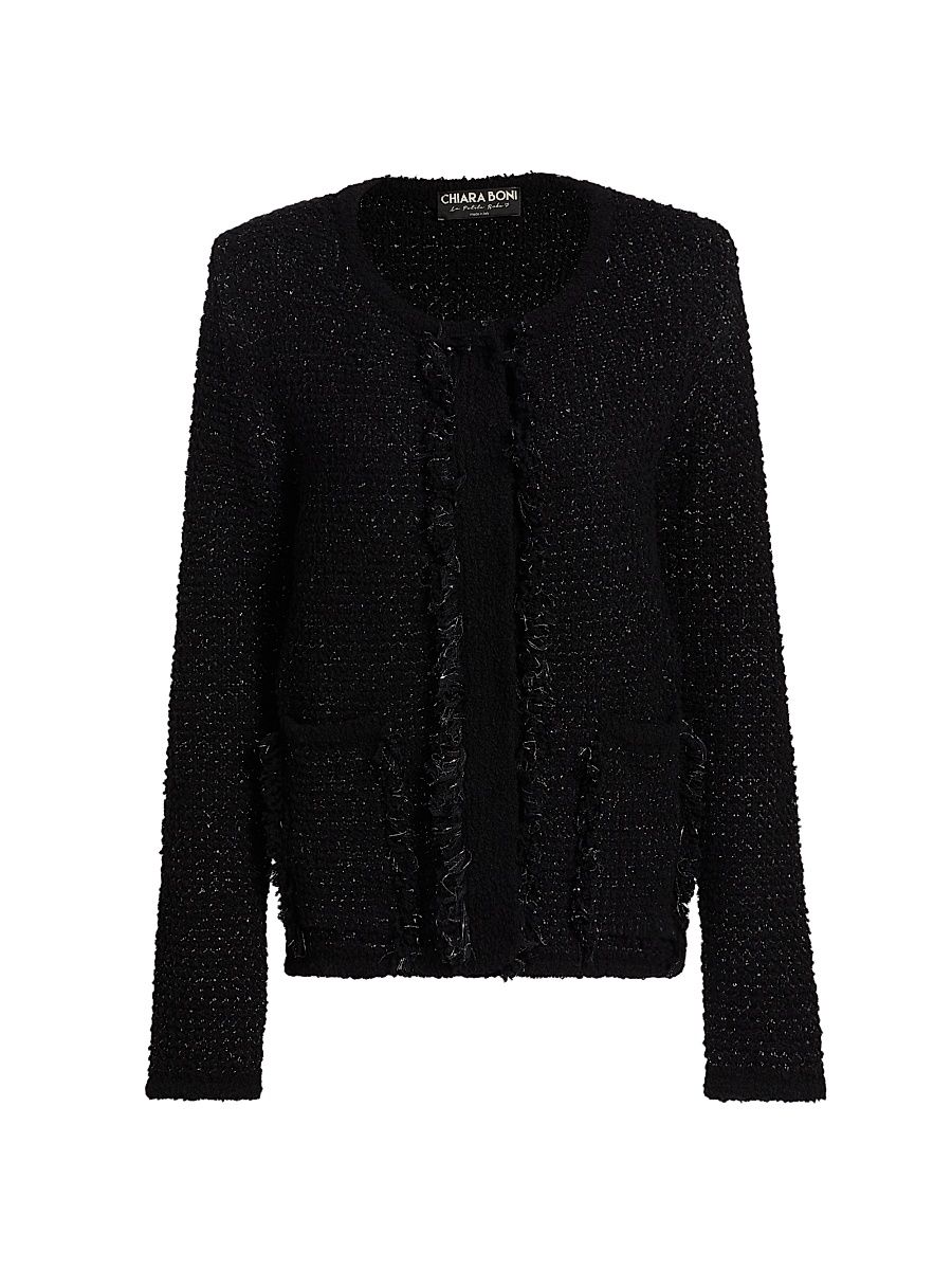 Women's Borant Metallic Tweed Cardigan - Black - Size XL