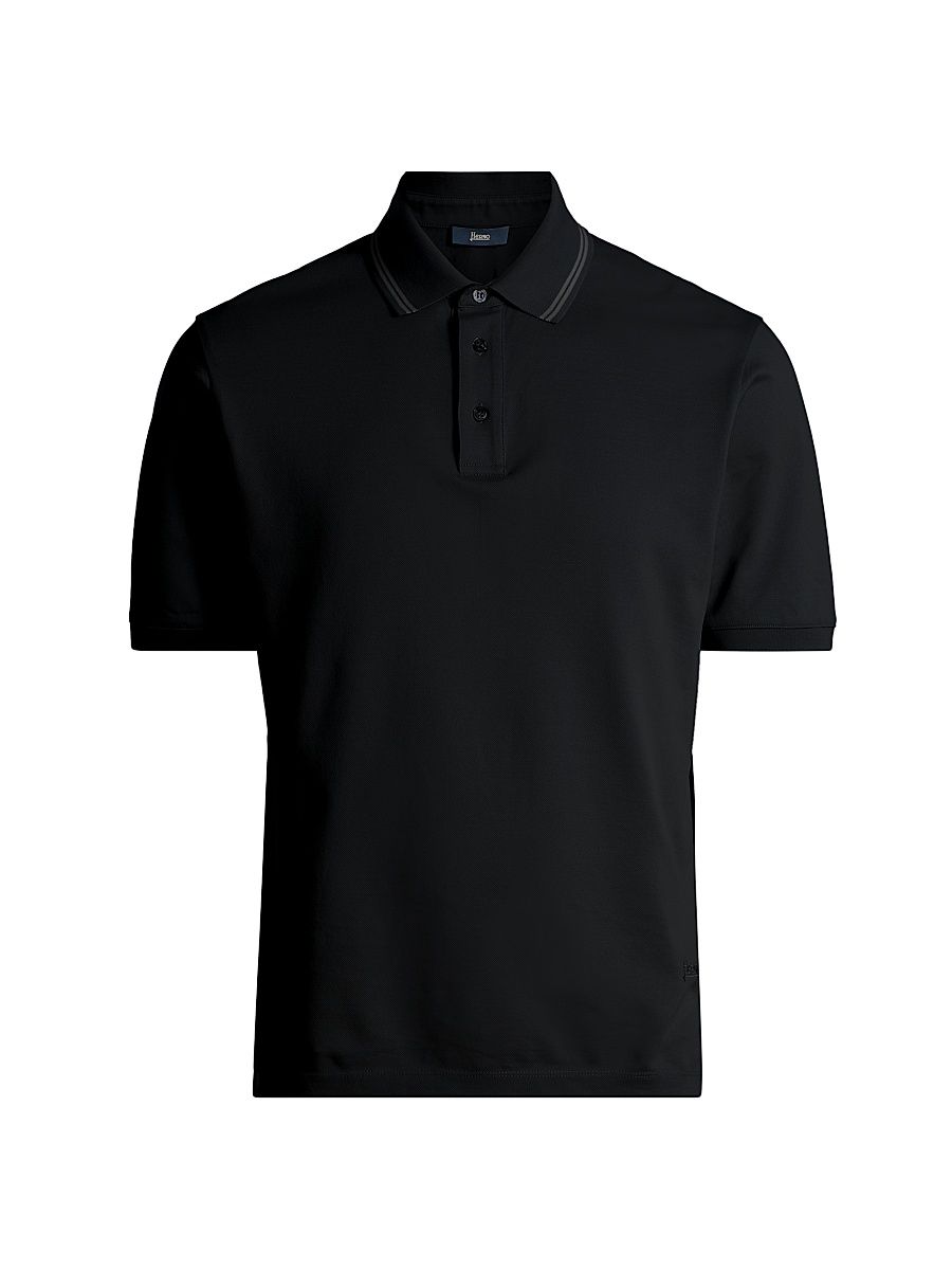 Men's Knit Cotton Polo Shirt - Blue Navy - Size XXL