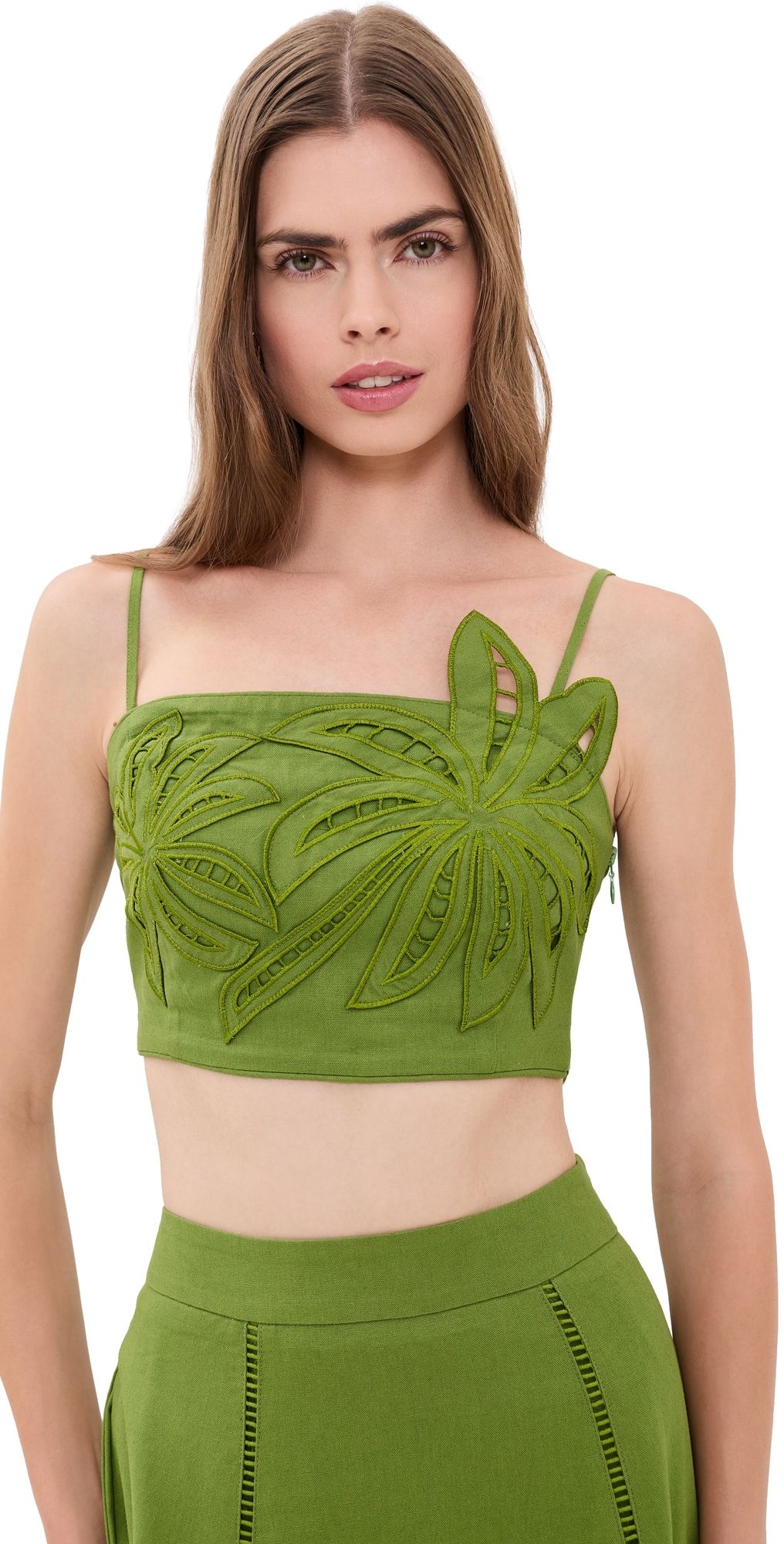English Factory Palm Tree Embroidered Linen Top Green S