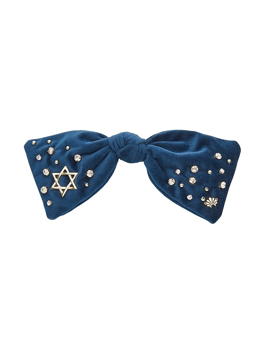 Women's Paloma Embellished Velvet Bow Barrette - Navy