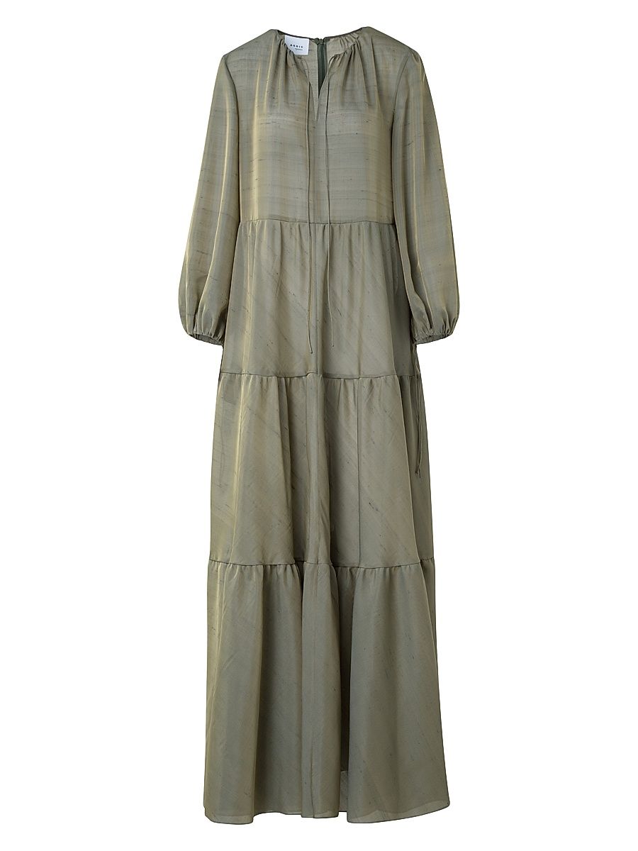 Women's Boho Silk-Blend Midi-Dress - Khaki - Size 18