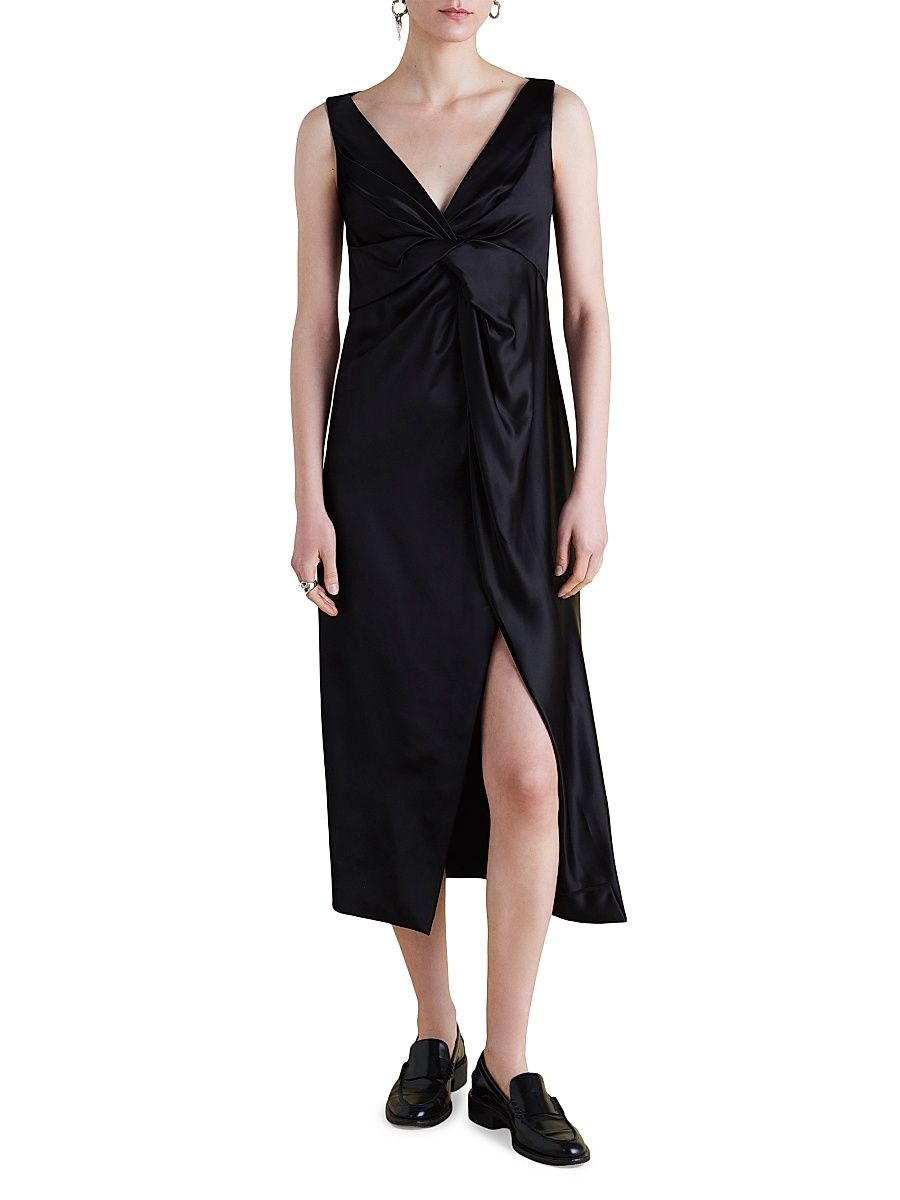 Women's Satin V-Neck Twist Dress - Black - Size 8