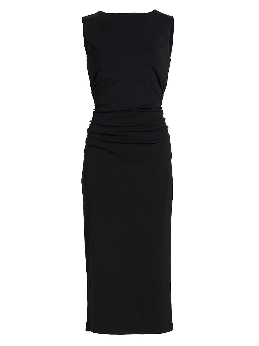 Women's Charissa Gathered Stretch Cotton Jersey Sheath Dress - Black - Size XS