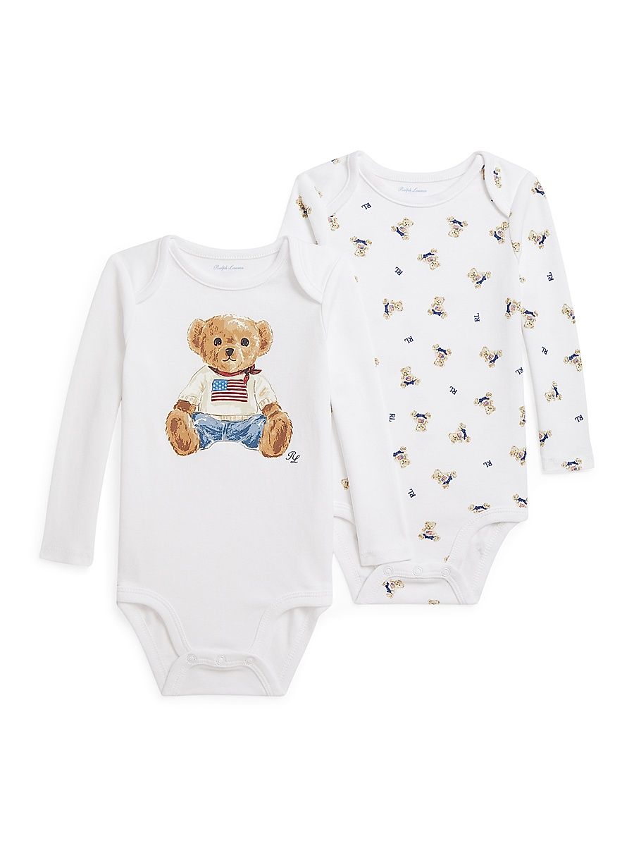 Baby Boy's 2-Piece American Flag Polo Bear Bodysuit Set - White - Size Newborn