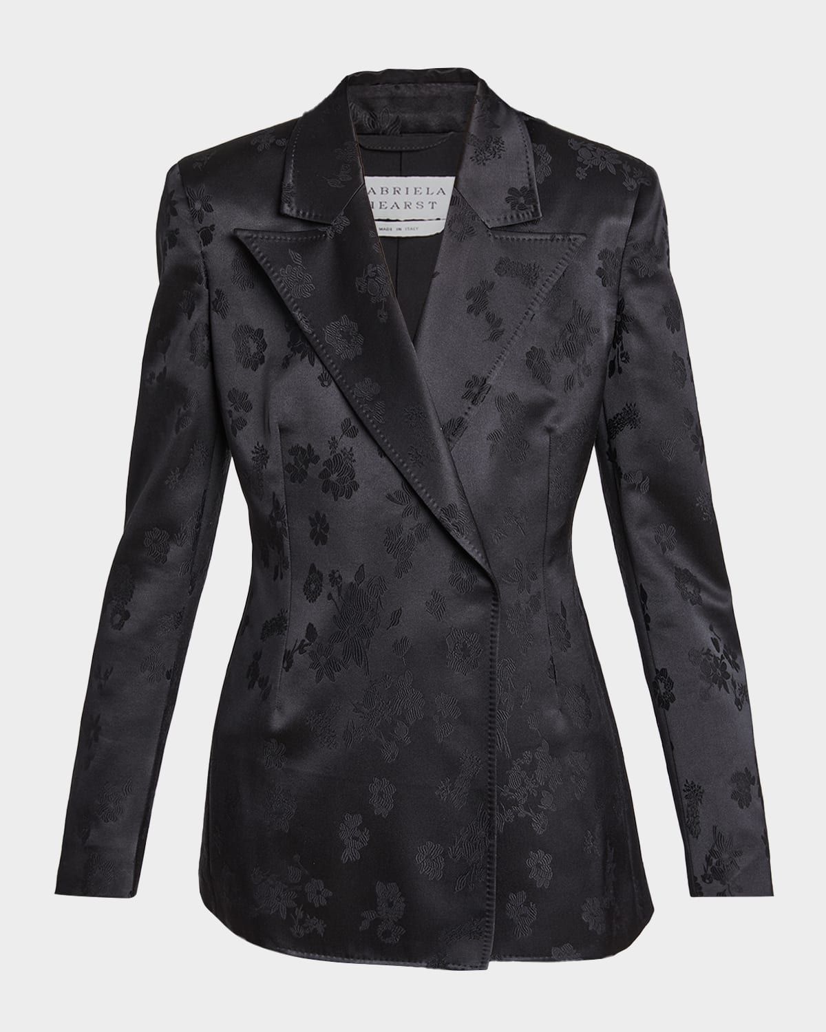 Aleah Floral Silk Jacquard Double-Breasted Blazer Jacket