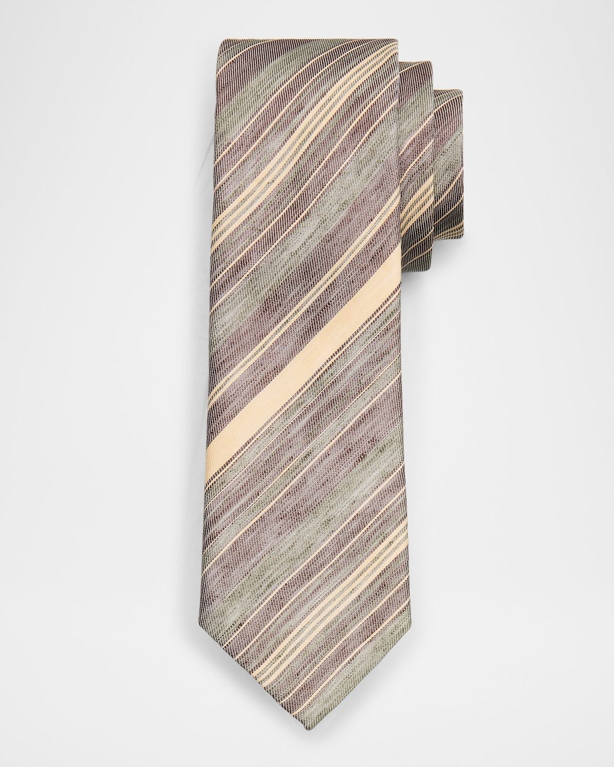 Men & apos;s Variegated Stripe Linen and Silk Tie