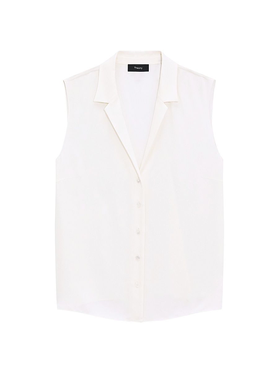Women's Silk Sleeveless Button-Front Blouse - Ivory - Size Large