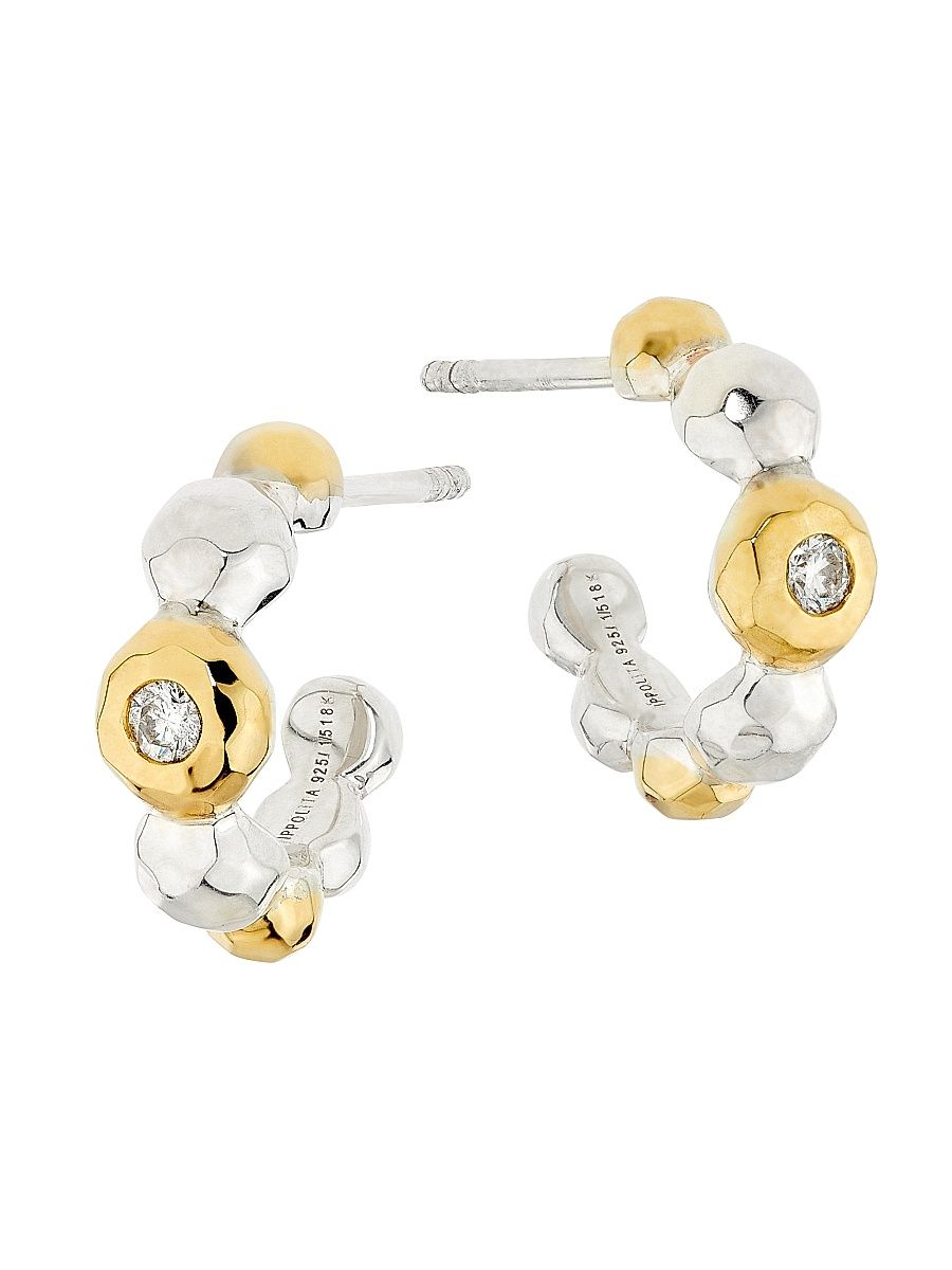 Women's Chimera Sterling Silver, 18K Yellow Gold, & Diamond Huggie Hoop Earrings - Silver