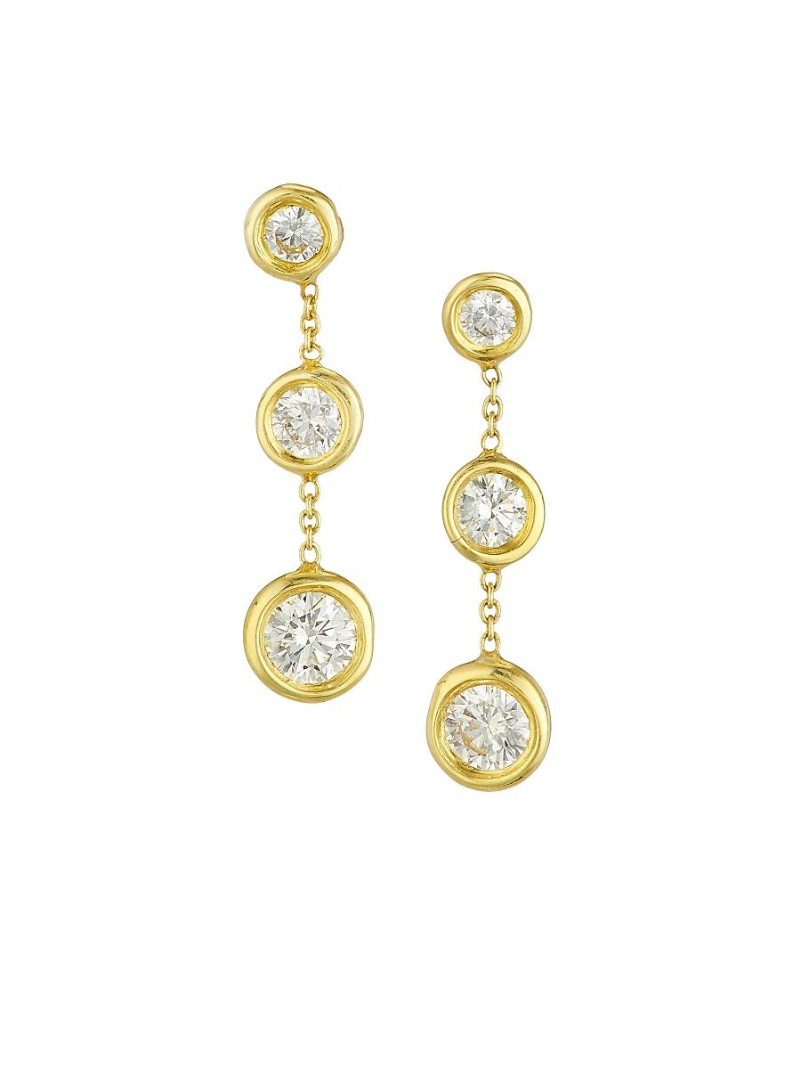 Women's 18K Yellow Gold & Diamond Triple-Drop Earrings - Yellow Gold