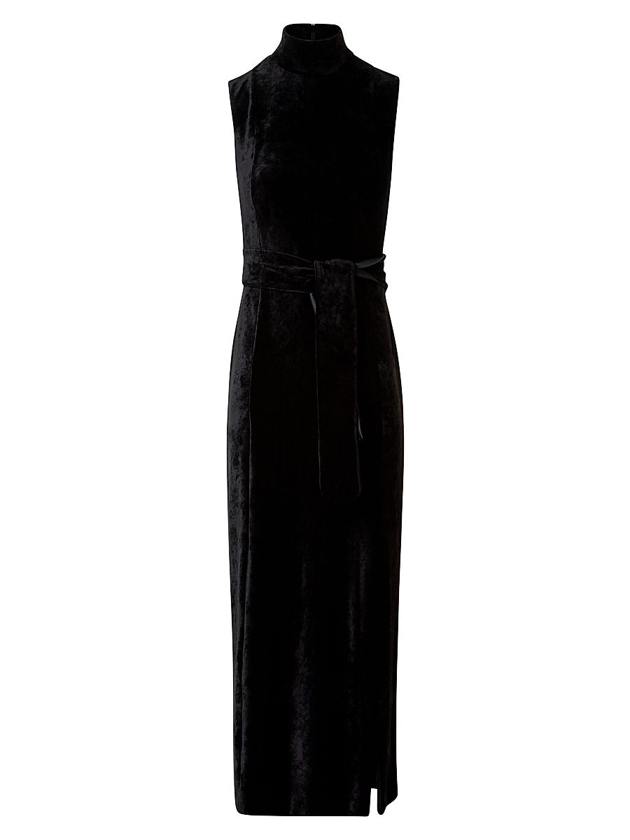 Women's Velvet Tie-Waist Maxi Dress - Black - Size 12