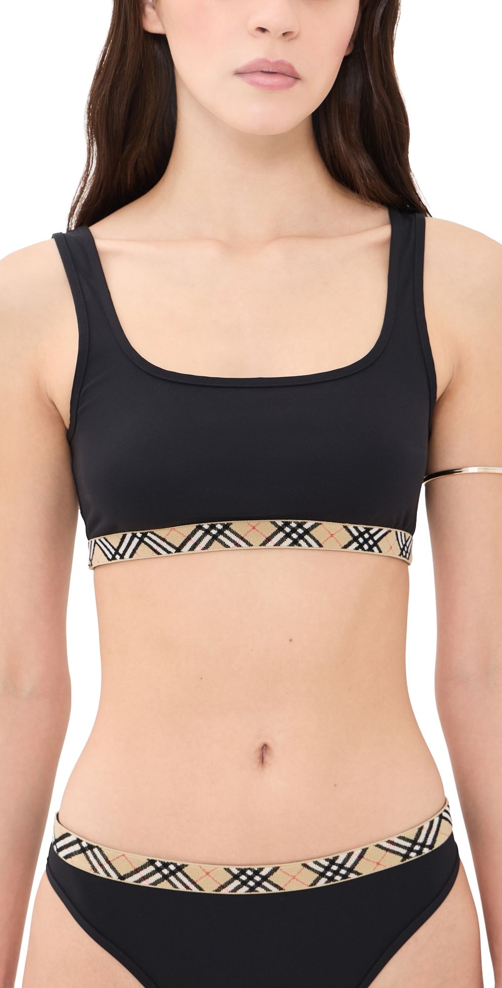 Burberry Check Trim Bikini Top Black M