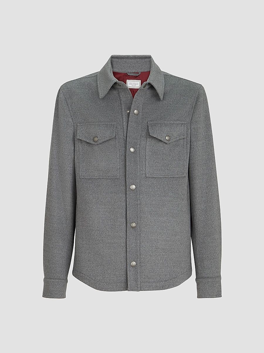 Men's Lightweight Virgin Wool Cloth Shirt-Style Outerwear Jacket - Grey - Size 34