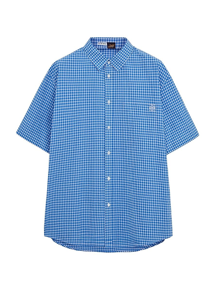 Men's LOEWE x Paula's Ibiza Check Cotton-Blend Short-Sleeve Shirt - Blue White - Size 36