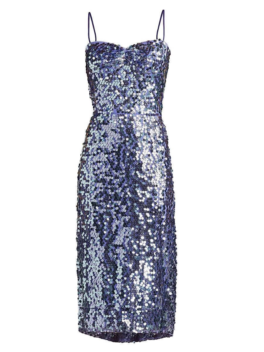 Women's Paillettes Lattice Midi-Dress - Violet Shimmer - Size XL