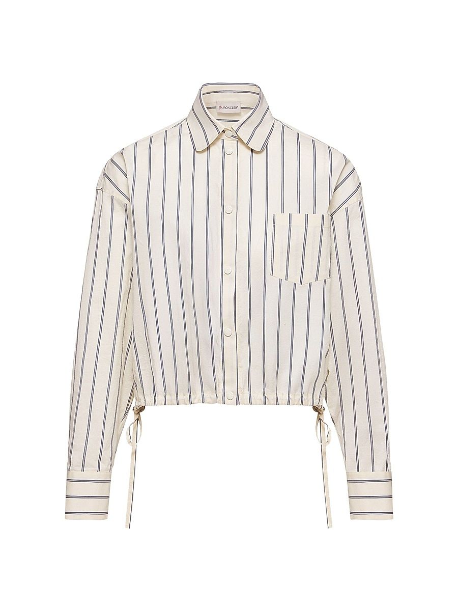 Women's Shirt in Cotton and Silk with Stripes - Off White - Size Large