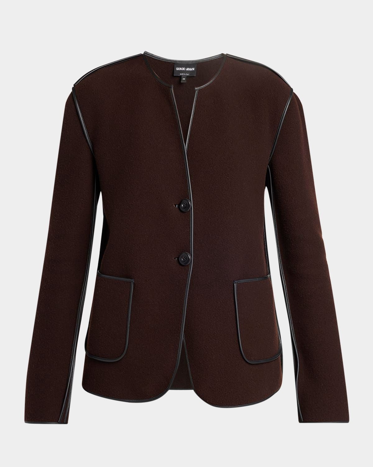 Leather Piping Cashmere Fleece Short Coat