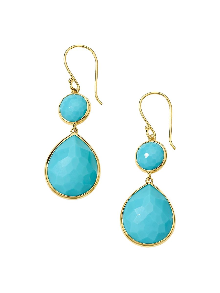 Women's Rock Candy Snowman 18K Green Gold & Turquoise Two-Stone Drop Earrings - Blue