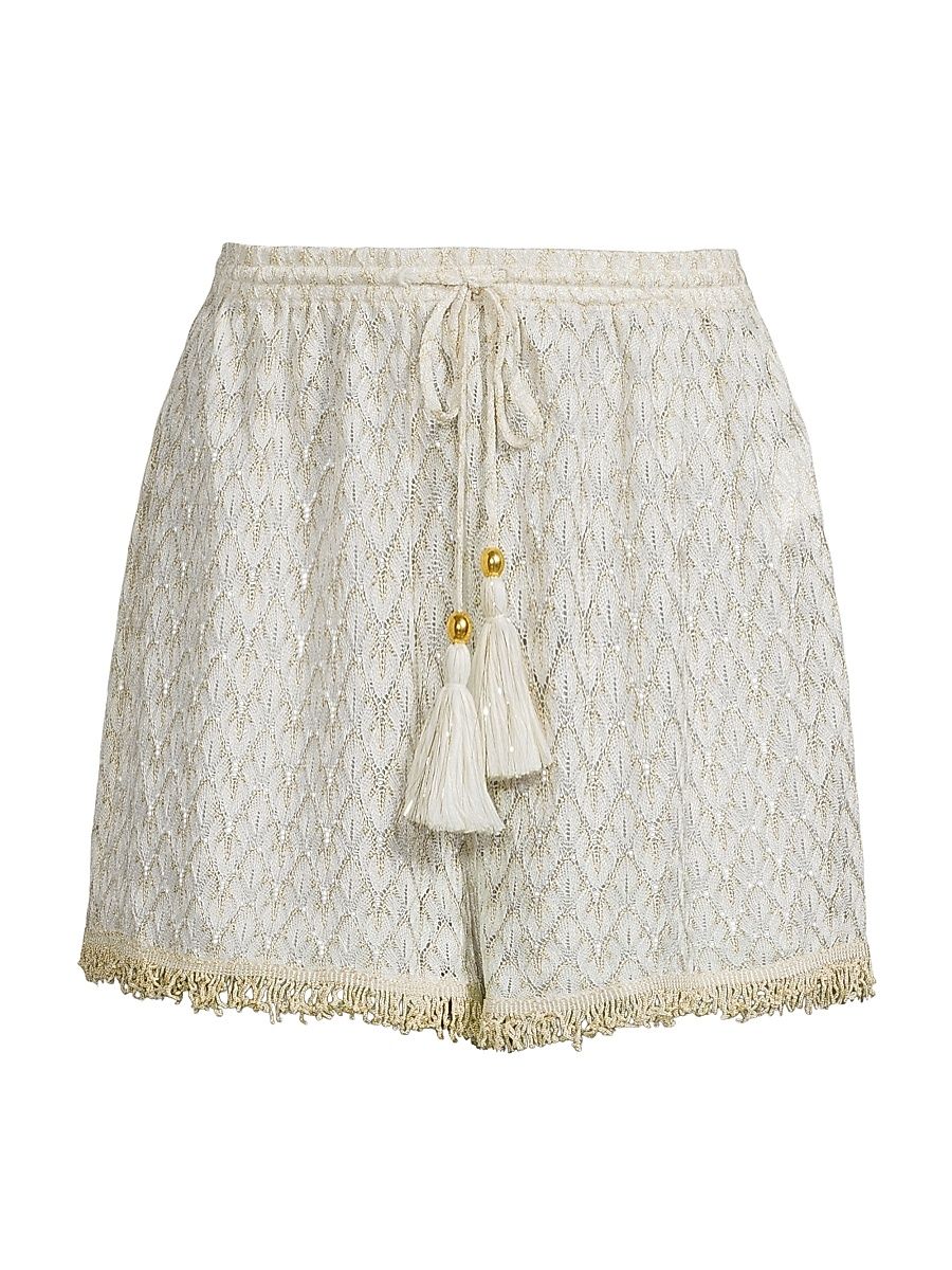 Women's Mina Fringed Chevron Shorts - White Gold - Size XL