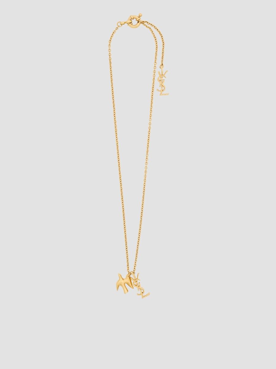 Saint Laurent Women's Cassandre Dove Necklace in Brass - Patinated Gold