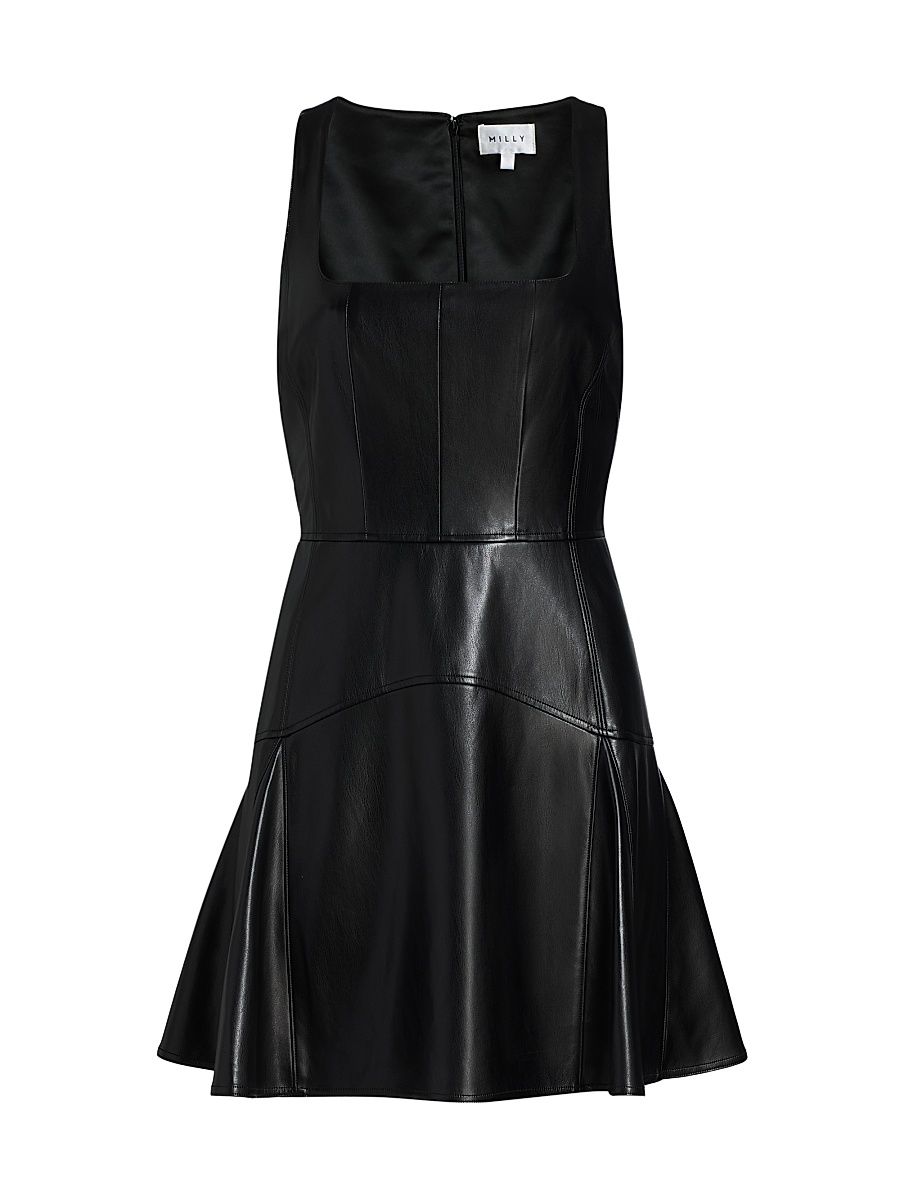 Women's Faux-Leather A-Line Minidress - Black - Size 12