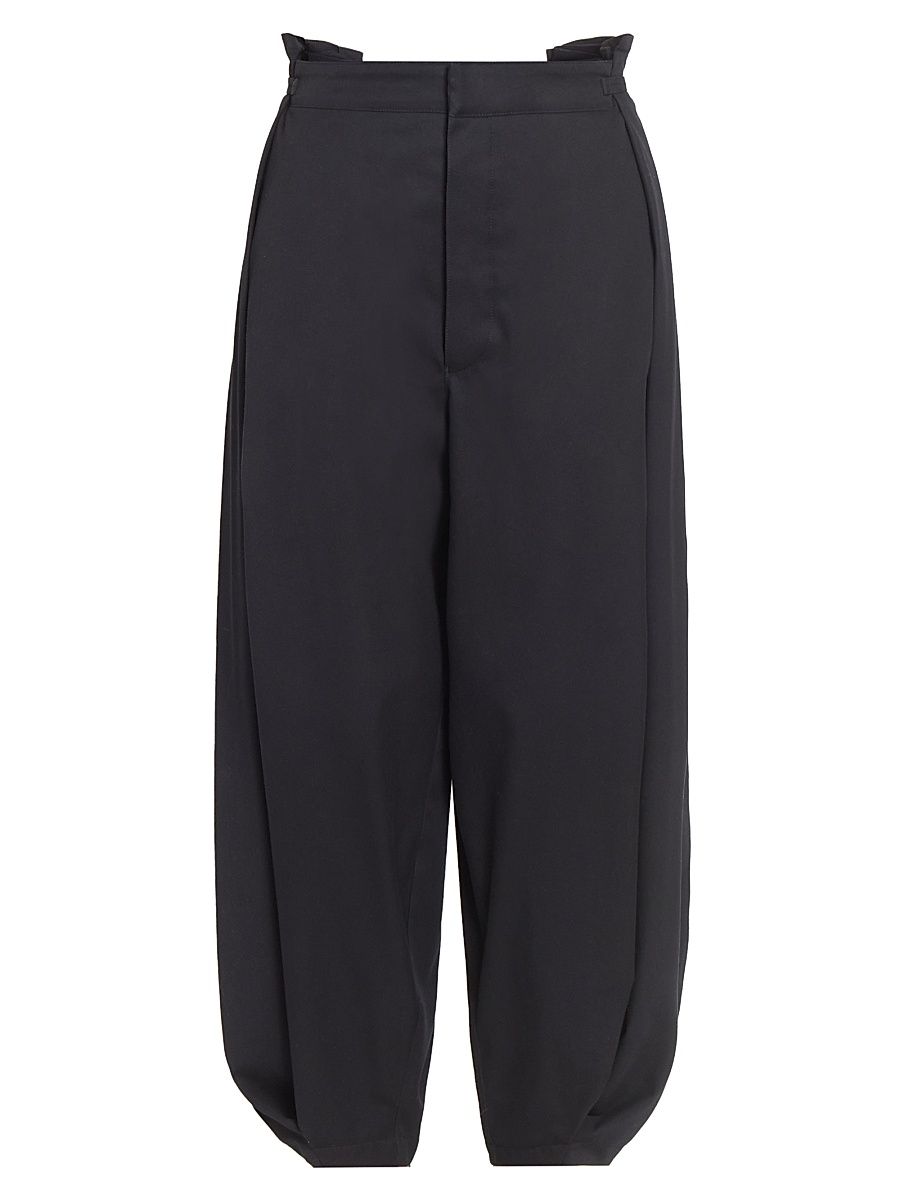 Women's Draped Cotton-Silk Trousers - Black - Size 8