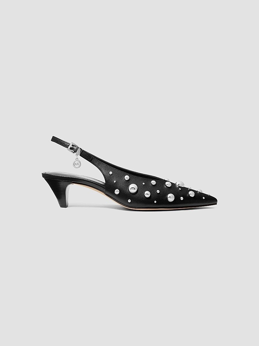 Women's Tonya 50MM Imitation-Pearl Kitten Slingback Pumps - Black - Size 6