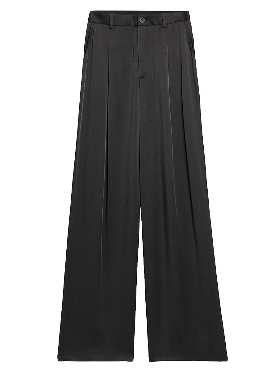 Women's Satin Relaxed Pleated Pants - Dark Grey - Size 10