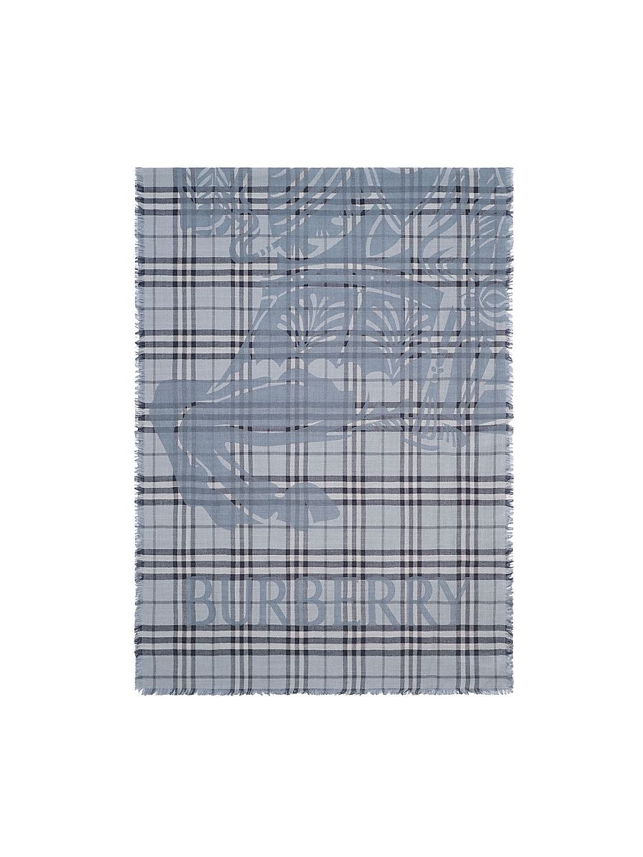 Men's EKD Check Wool-Silk Wide Scarf - Bank Blue