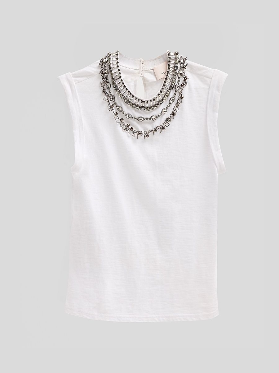 Women's Bella Layered Necklace T-Shirt - White - Size XL